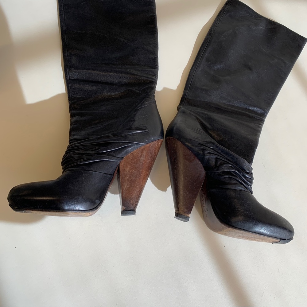 ASH leather boots with wood wedge heel size 38